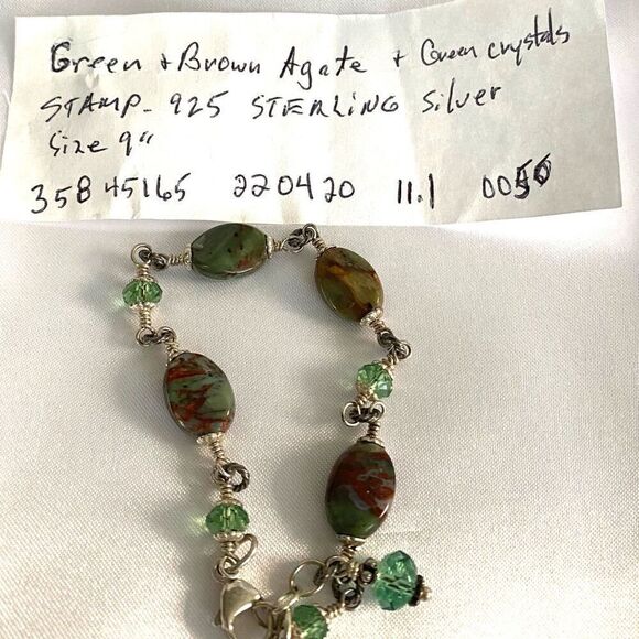 MK# Green & Brown Agate & Sterling 925 Silver Bracelet - Picture 9 of 9